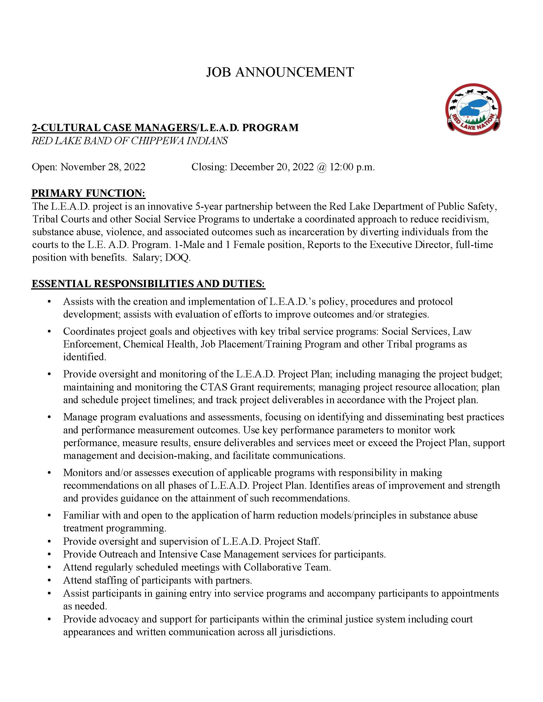 2-Cultural Case Managers-LEAD Program-Red Lake Band of Chippewa Indians-Job Posting 11-28-2022_Page_1